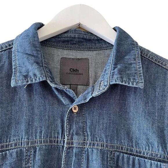 Clockhouse Denim Soft Button-Down Long Sleeves Blue Front Pocket Shirt M #1517 - Picture 3 of 14